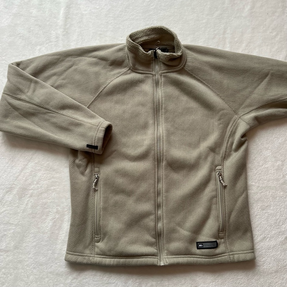REI Women’s Jacket Tan Full Zip Fleece Sweater Mock Neck - Picture 1 of 8